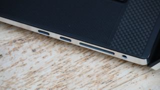 A closeup of the Dell XPS 17's right-hand ports