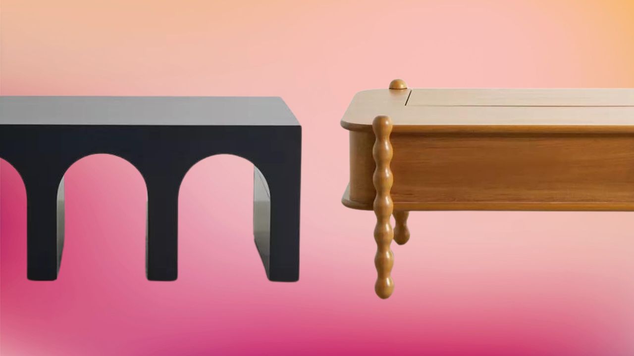 two coffee tables on a pink background