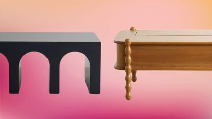 two coffee tables on a pink background