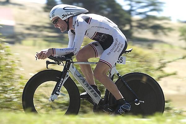 Peter Milostic from New South Wales heads towards a top-ten finish in the men's open road time trial.