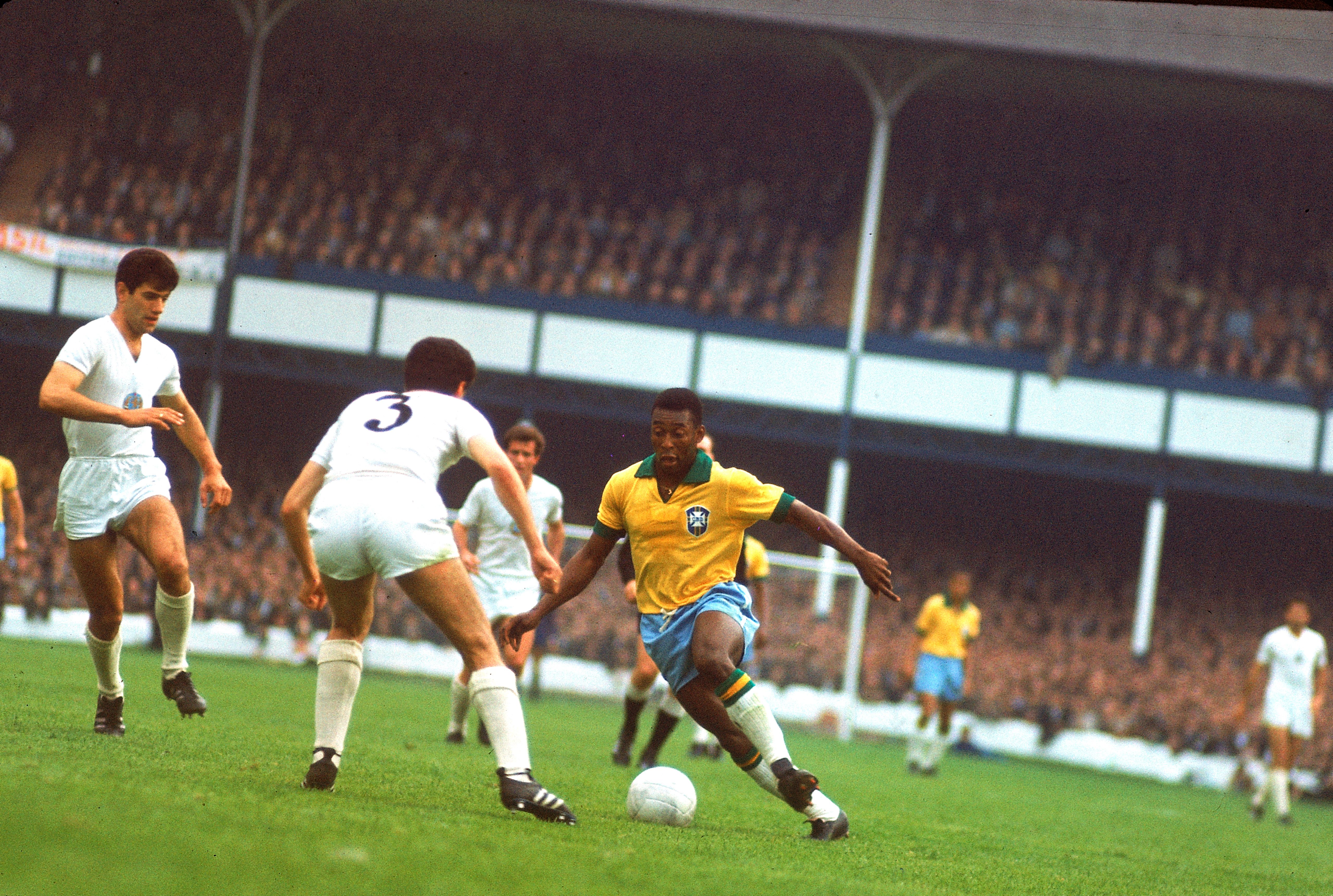 Pele playing for Brazil at the 1966 World Cup for Brazil