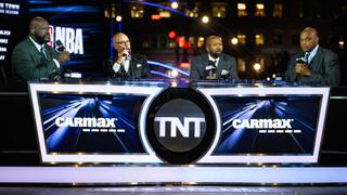 (From l.) ‘Inside the NBA’ hosts Shaquille O&#039;Neal, Ernie Johnson Jr., Kenny Smith and Charles Barkley on set for NBA Opening Night in Boston. 