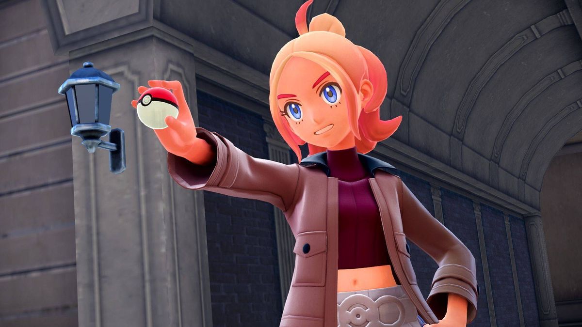 Pokemon Legends: Z-A screenshot showing Taunie, a girl with blonde and pink hair, holding a Poke Ball.