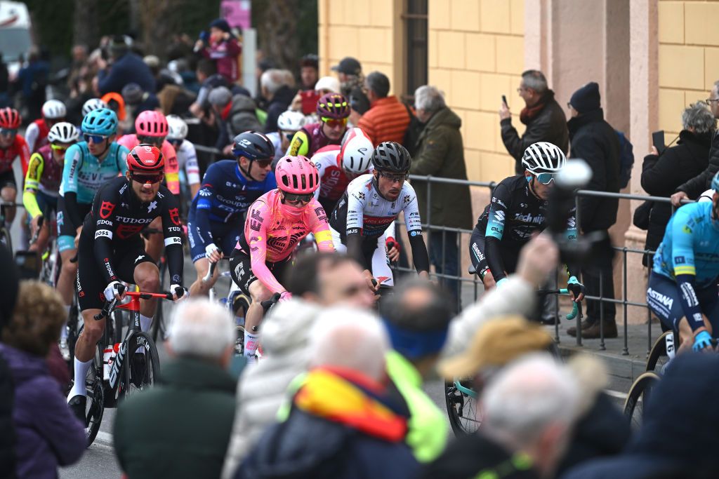 LAIGUEGLIA ITALY FEBRUARY 28 A general view of the peloton prior to to the 61st Trofeo Laigueglia 2024 a 202km one day race from Laiguegli to Laigueglia on February 28 2024 in Laigueglia Italy Photo by Dario BelingheriGetty Images