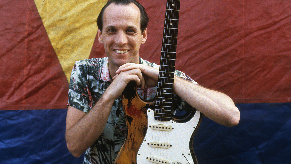 Adrian Belew of King Crimson, portrait, at Tent, Olympisch Stadion, Amsterdam, Netherlands, 6th September 1982,