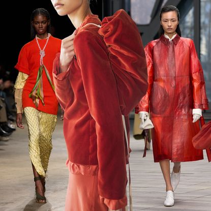 models wearing the persimmon color trend at Zankov, Colleen Allen, Calvin Klein, Zoe Gustavia Anna Whalen, Diotima's New York Fashion Week Fall 2026 runways shows