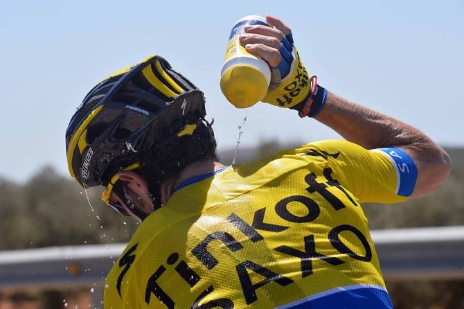 A rider cools off on a hot day