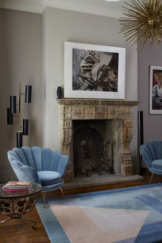 a unique fireplace from a reclaimed source in a modern home