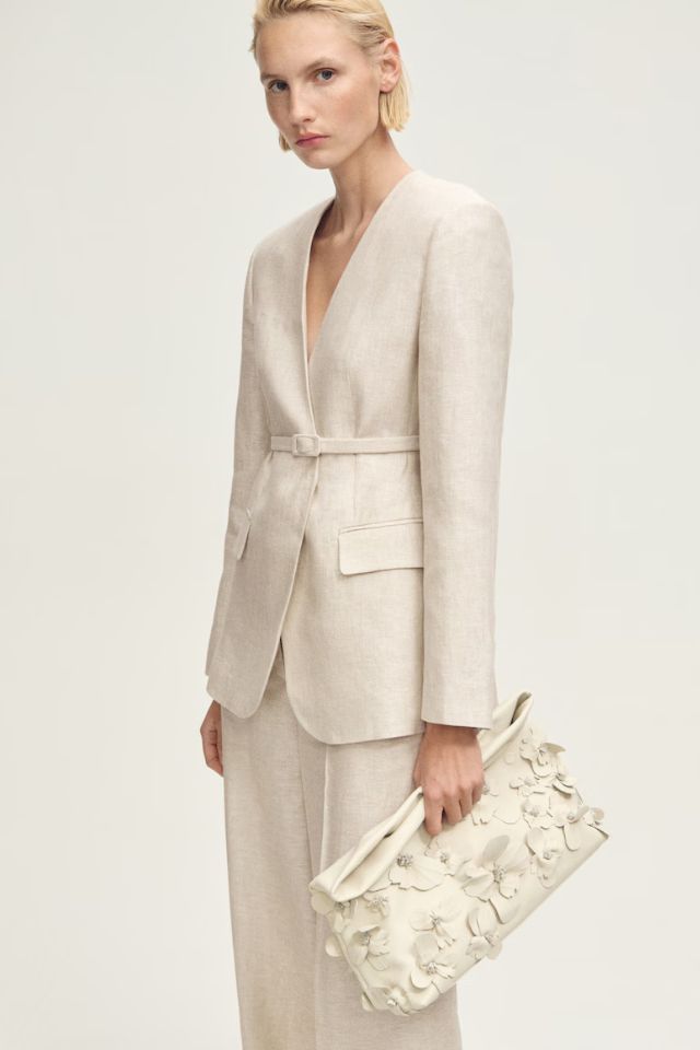 Mango Linen Suit Jacket with Belt
