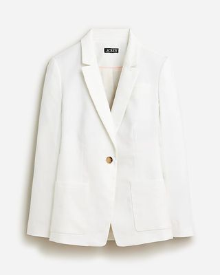 White stretch linen blend blazer