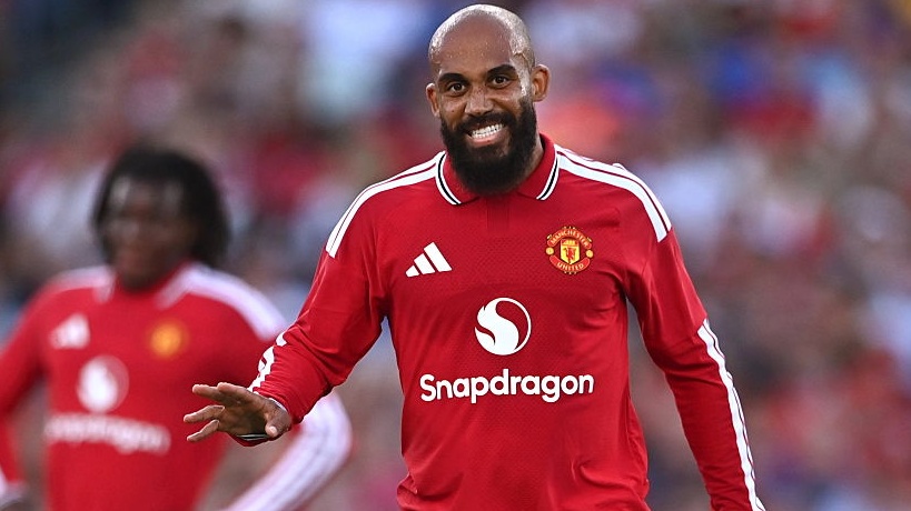 Bryan Mbeumo of Manchester United reacts during the pre-season friendly match between Manchester United and Leeds United at Croke Park in Dublin. 