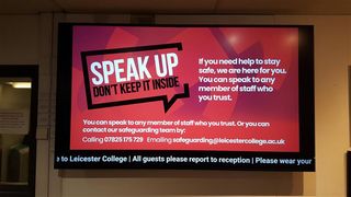 Digital signage with messaging for students at Leicester College.