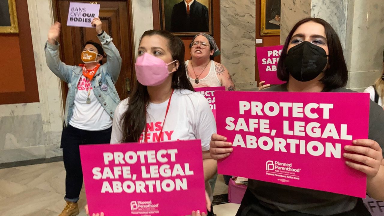 Supporters of reproductive rights protest in Kentucky on Wednesday.