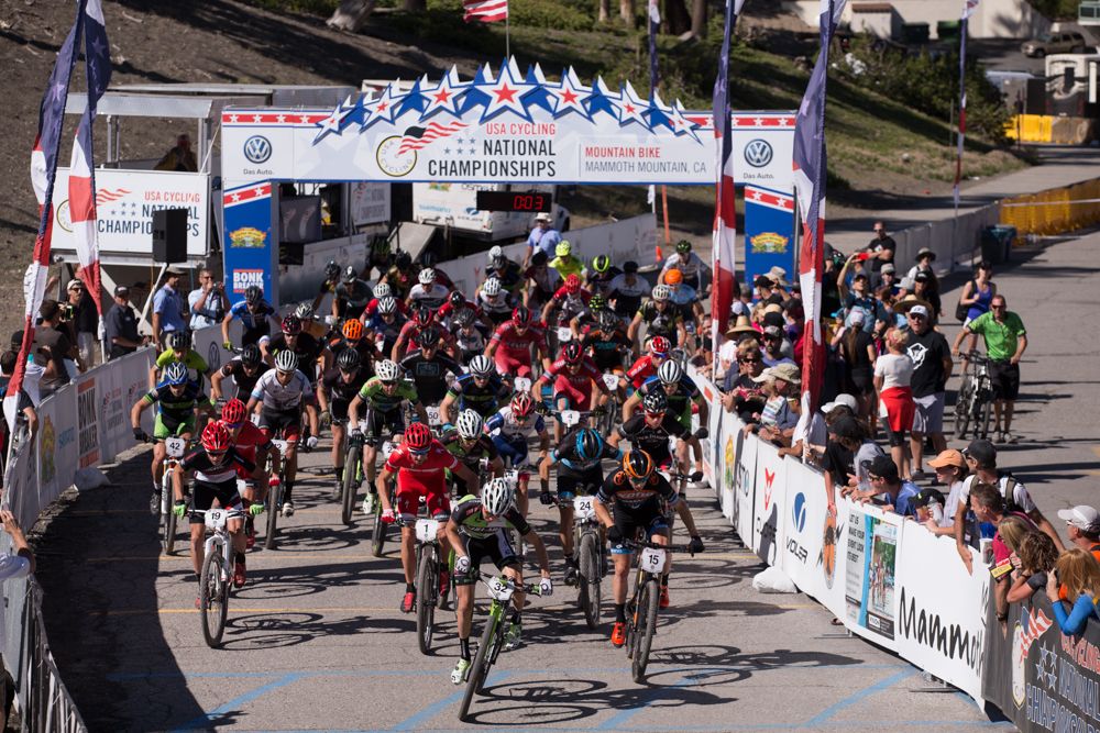 The start of the pro men&acirc;s cross country race featured 49 riders.