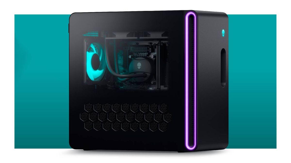 Alienware Aurora R16 gaming PC on blue background