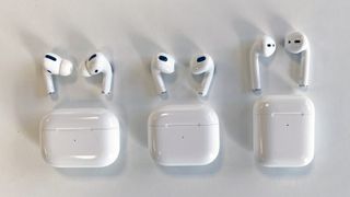 Apple AirPods family on white table
