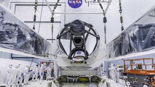 This photo shows the Optical Telescope Assembly for NASA’s Nancy Grace Roman Space Telescope, which was recently delivered to the largest clean room at the agency’s Goddard Space Flight Center in Greenbelt, Md.