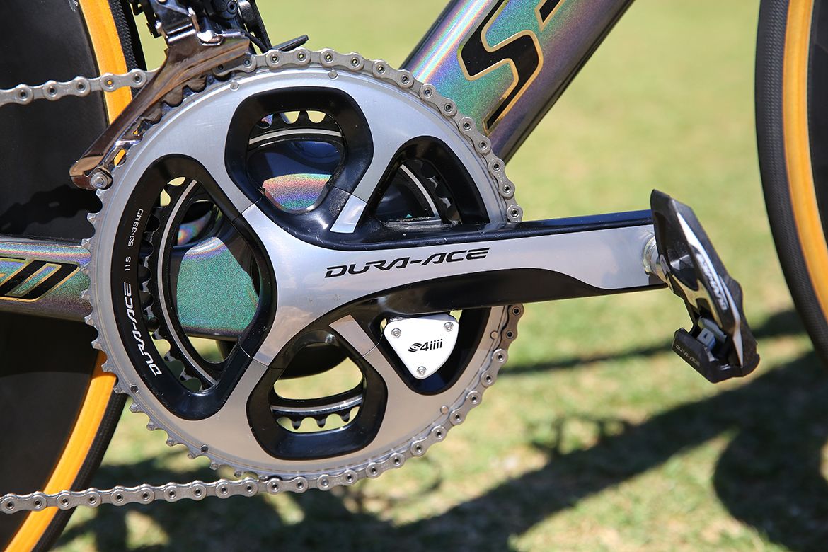 Peter Sagan's Specialized Venge ViAS is set up with Shimano Dura-Ace cranks and a 4iiii crank-based power meter