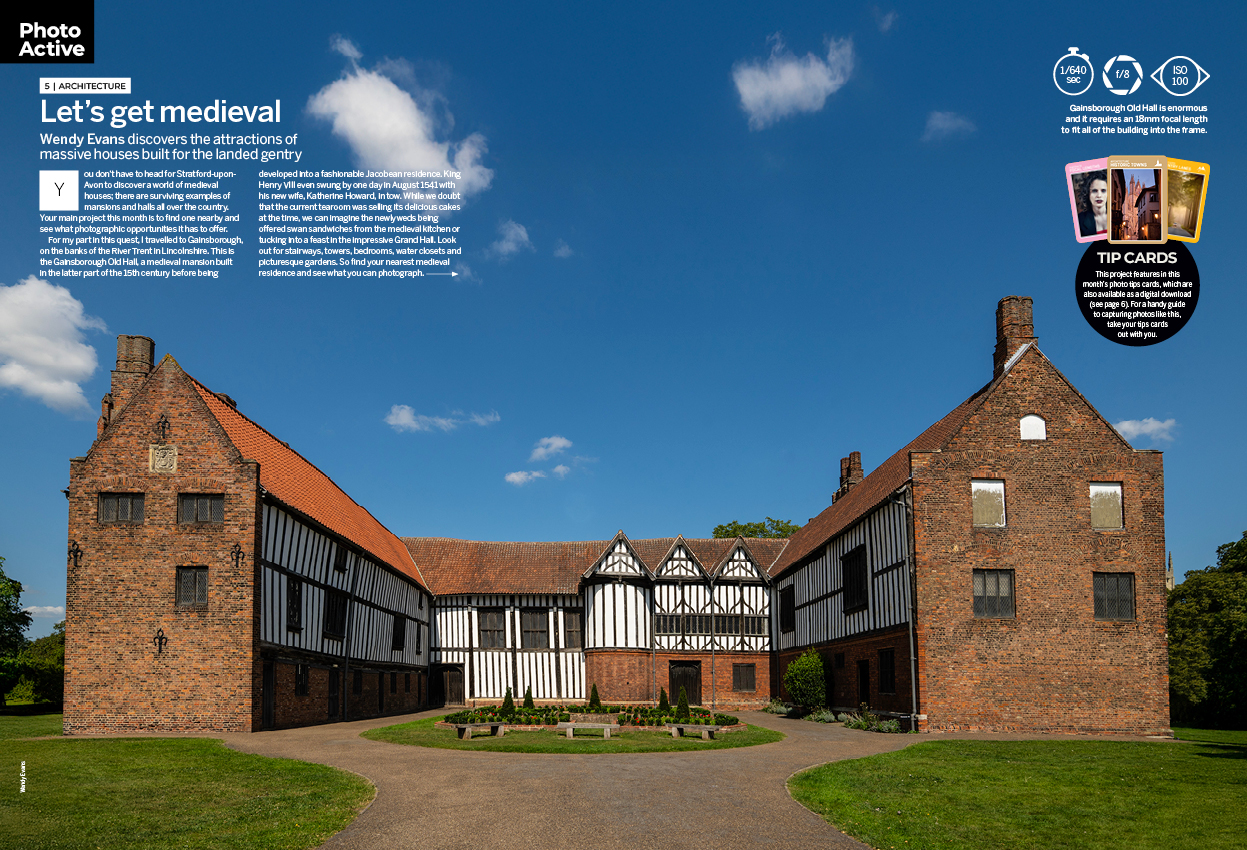 Image showing project 5 of the Photo Active projects section in issue 299 (October 2025) of Digital Camera magazine, explaining how to take photographs of medieval manor houses