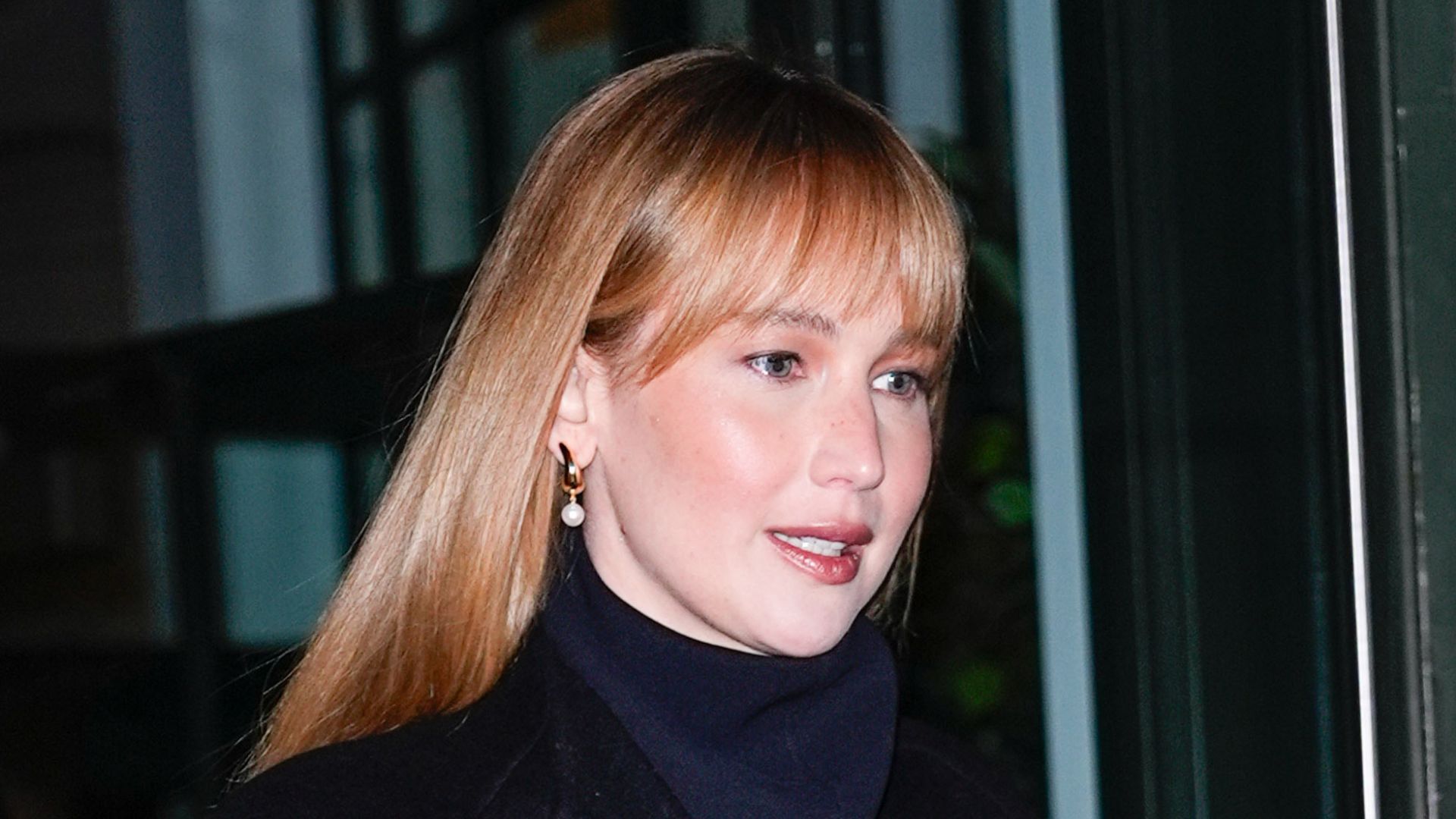 Jennifer Lawrence wearing navy outfit on January 7, 2026 in New York City