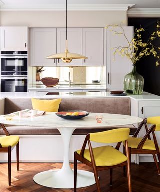 Accent chair ideas with yellow upholstered dining chairs