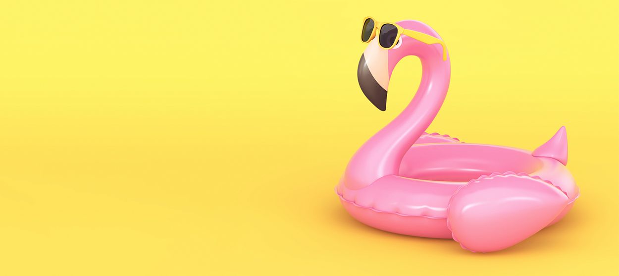 An inflatable flamingo.