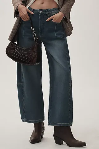 The Kenna Mid-Rise Heritage Barrel Jeans by Pilcro: Jeanweaver Knit Edition