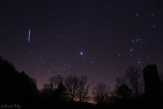 Photographer Scott Tully captured this view of a Leonid meteor over rural Connecticut before sunrise on Nov. 17, 2012, during the peak of the annual Leonid meteor shower.
