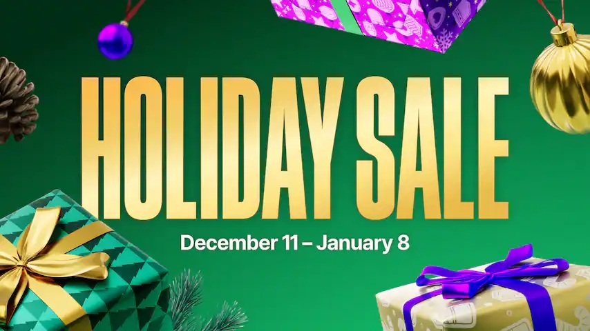 Holiday graphic saying "Holiday sale December 11 - January 8"