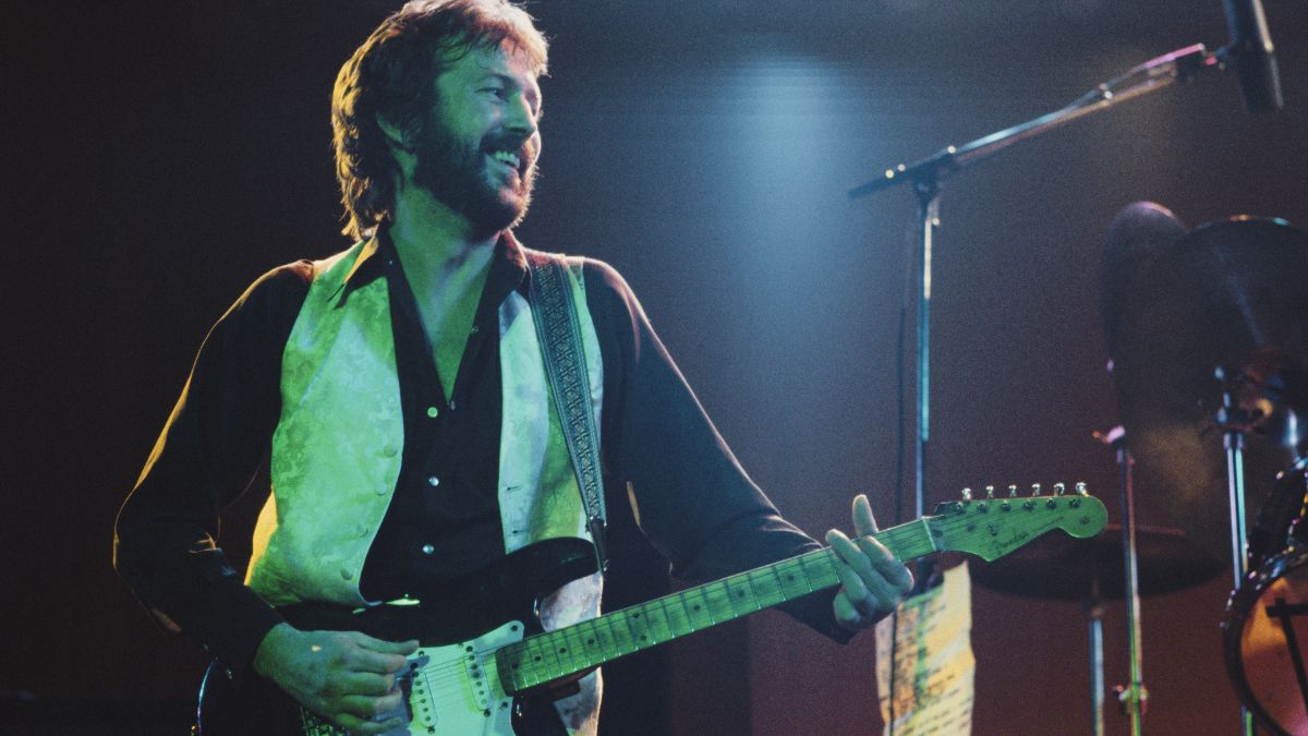 English guitarist Eric Clapton performing on stage, 1975
