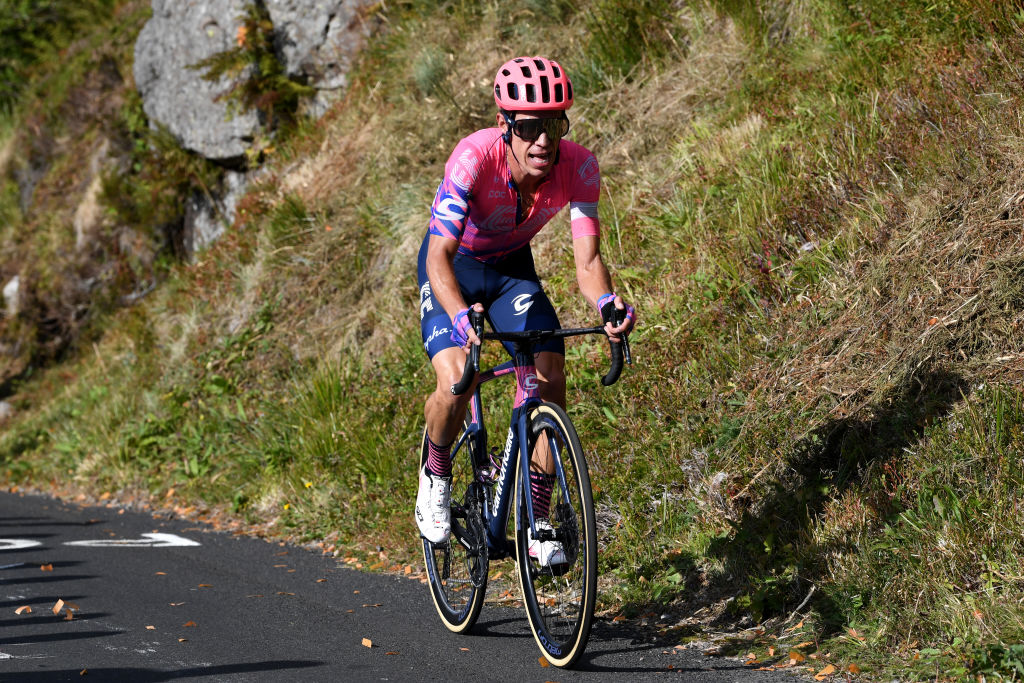 CANTAL FRANCE SEPTEMBER 11 Rigoberto Uran of Colombia and Team EF Pro Cycling during the 107th Tour de France 2020 Stage 13 a 1915km stage from ChtelGuyon to Pas de PeyrolLe Puy Mary Cantal 1589m TDF2020 LeTour on September 11 2020 in Cantal France Photo by Tim de WaeleGetty Images
