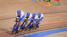 Italy on their way to recording a world record time in the team pursuit at the Tokyo 2020 Olympics.