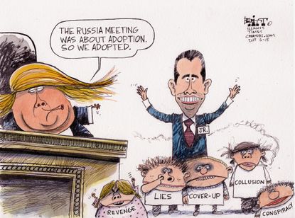 Political cartoon U.S. Trump Jr. Russian collusion adoption