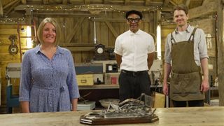 Jay Blades, Matt Nickels and Rebecca Forrest with her broken terrarium