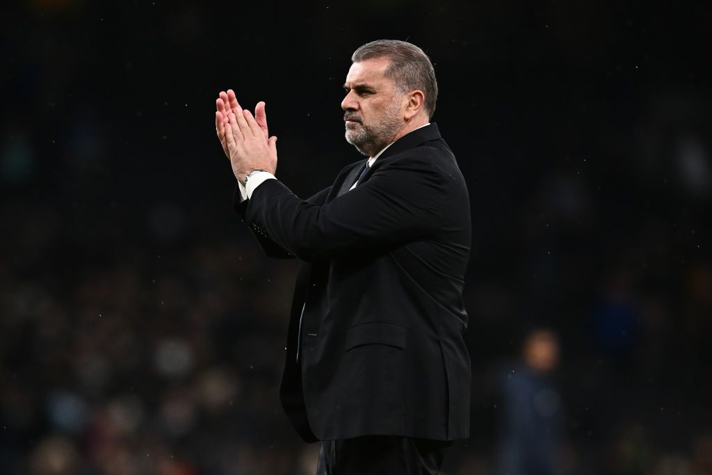 Tottenham Hotspur manager Ange Postecoglou during the Premier League match between Tottenham Hotspur and Brighton &amp; Hove Albion at Tottenham Hotspur Stadium on February 10, 2024 in London, England. 