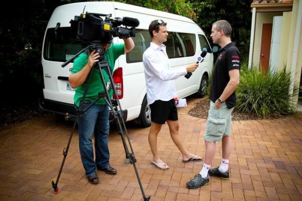 Chris White being interview by Channel Ten.
