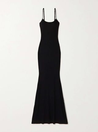 Soft Lounge Ribbed Long Stretch-Modal Slip Dress - Onyx