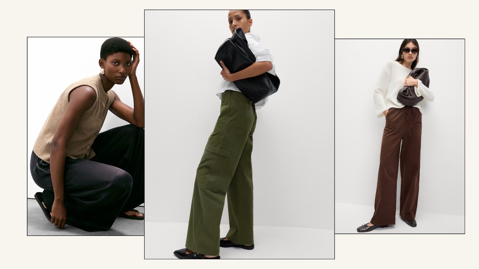 Three stylish women wearing M&amp;S clothes