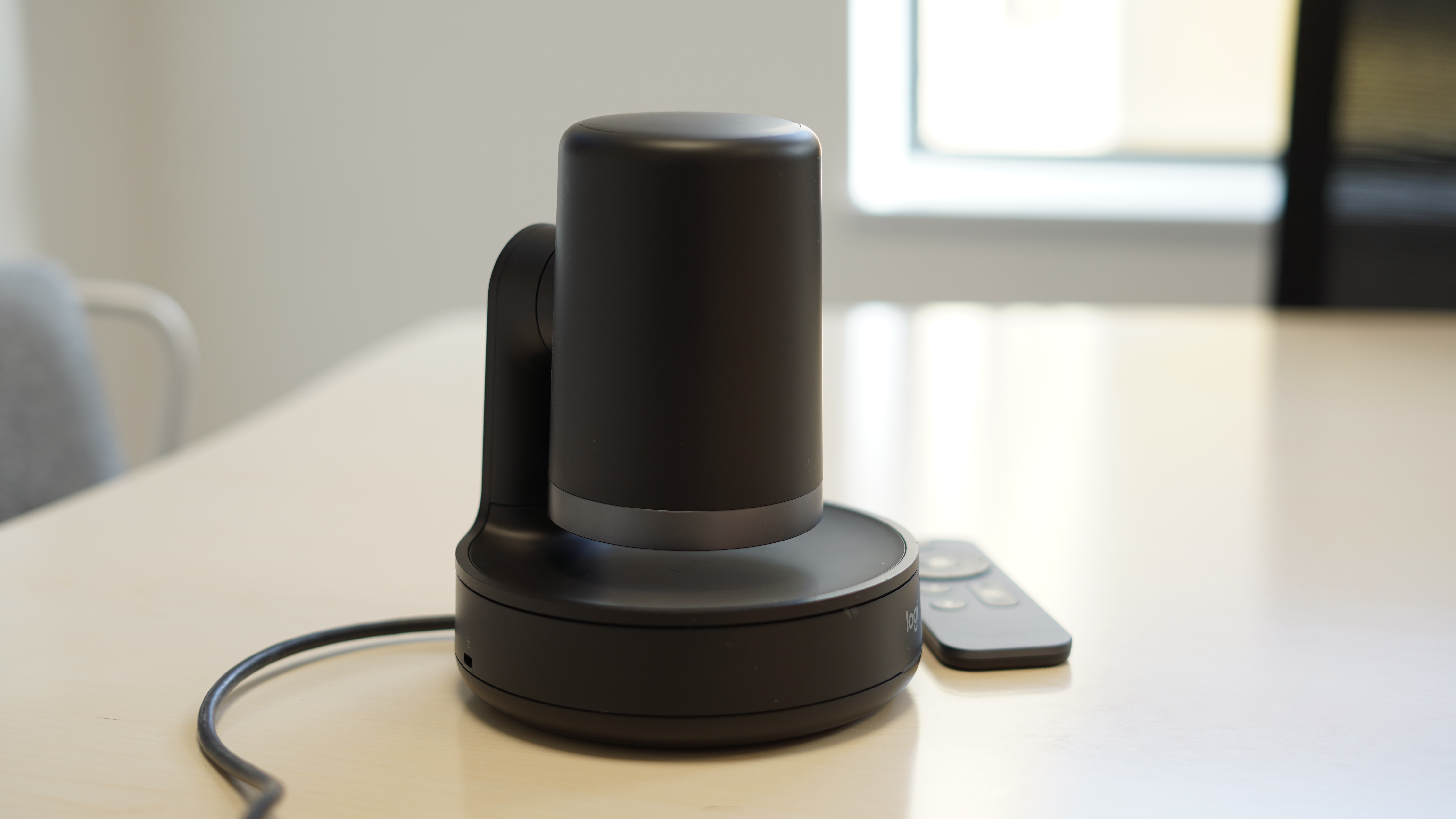 Logitech Rally on table with lens facing down