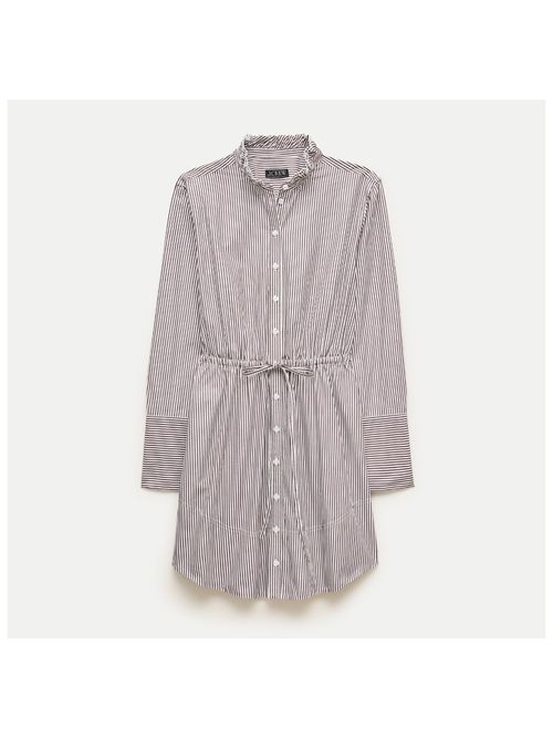 Ruffle-Collar Mini Shirt-Dress in Striped Greenwich Poplin