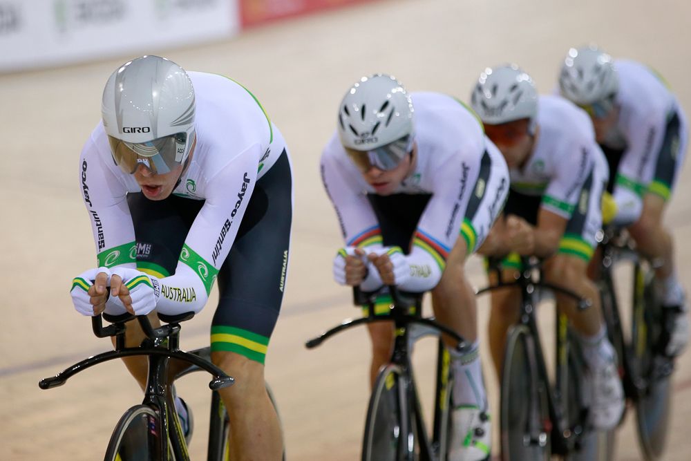 Jack Bobridge, Alexander Edmondson, Michael Hepburn and Mitchell Mulhern of Australia during the Mens Team Pursuit semi-final