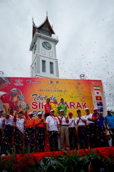 The podium of stage 4 at Bukittinggi