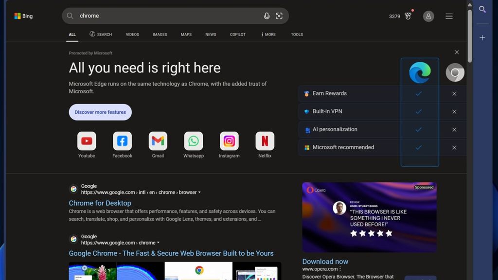 New Bing ad for Edge in Windows 11