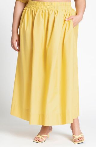 Side Slit Poplin Maxi Skirt