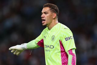 Ederson of Manchester City during the preseason friendly match between Manchester City and Bayern Muenchen at National Stadium on July 26, 2023 in Tokyo, Japan.
