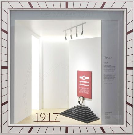 A vitrine celebrating the first ever Cartier &#039;Tank&#039; watch, launched in 1917