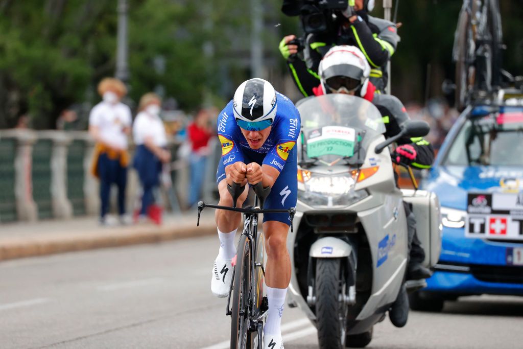 Team Deceuninck rider Portugals Joao Almeida competes in the first stage of the Giro dItalia 2021 cycling race a 86 km individual time trial on May 8 2021 in Turin Photo by Luca Bettini AFP Photo by LUCA BETTINIAFP via Getty Images