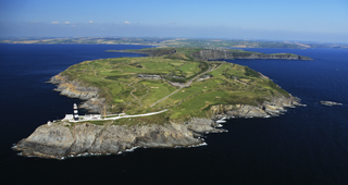 Old Head Golf Links and the peninsula it sits upon pictured from above