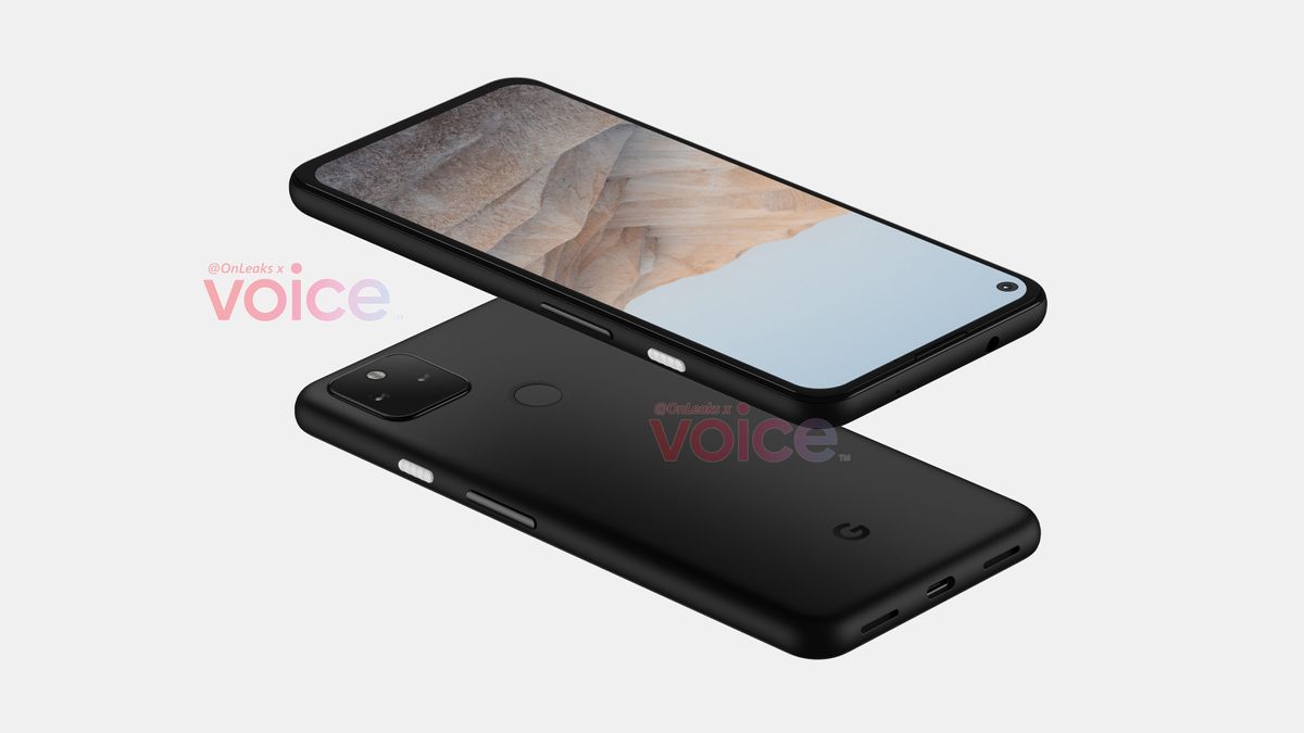 Google Pixel 5a front and back above and below