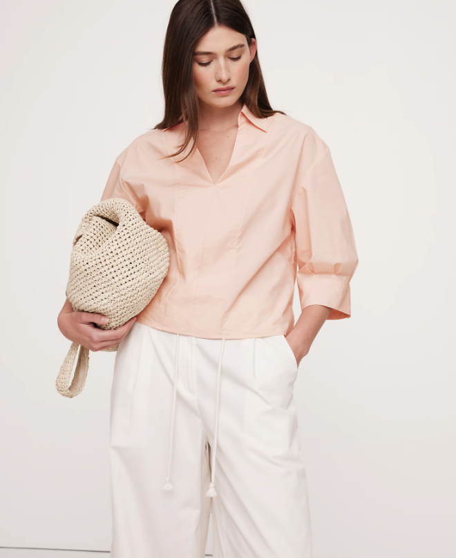 Banana Republic, Balloon-Sleeve Cotton Poplin Popover Top
